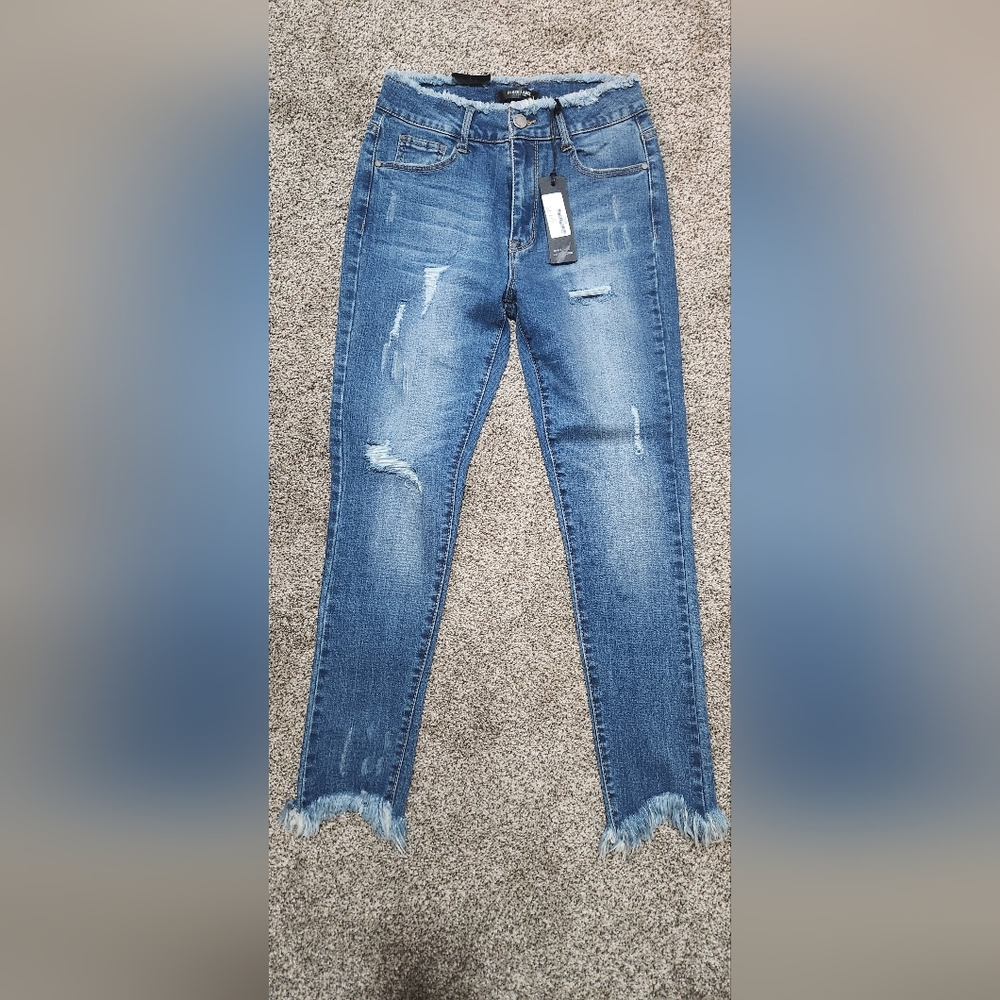 Black Label Frayed Hem Blue Denim